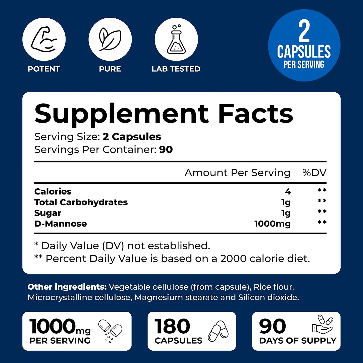 D-Mannose 1000mg Capsules – 180 Easy-to-Swallow Veggie Capsules - görsel 2