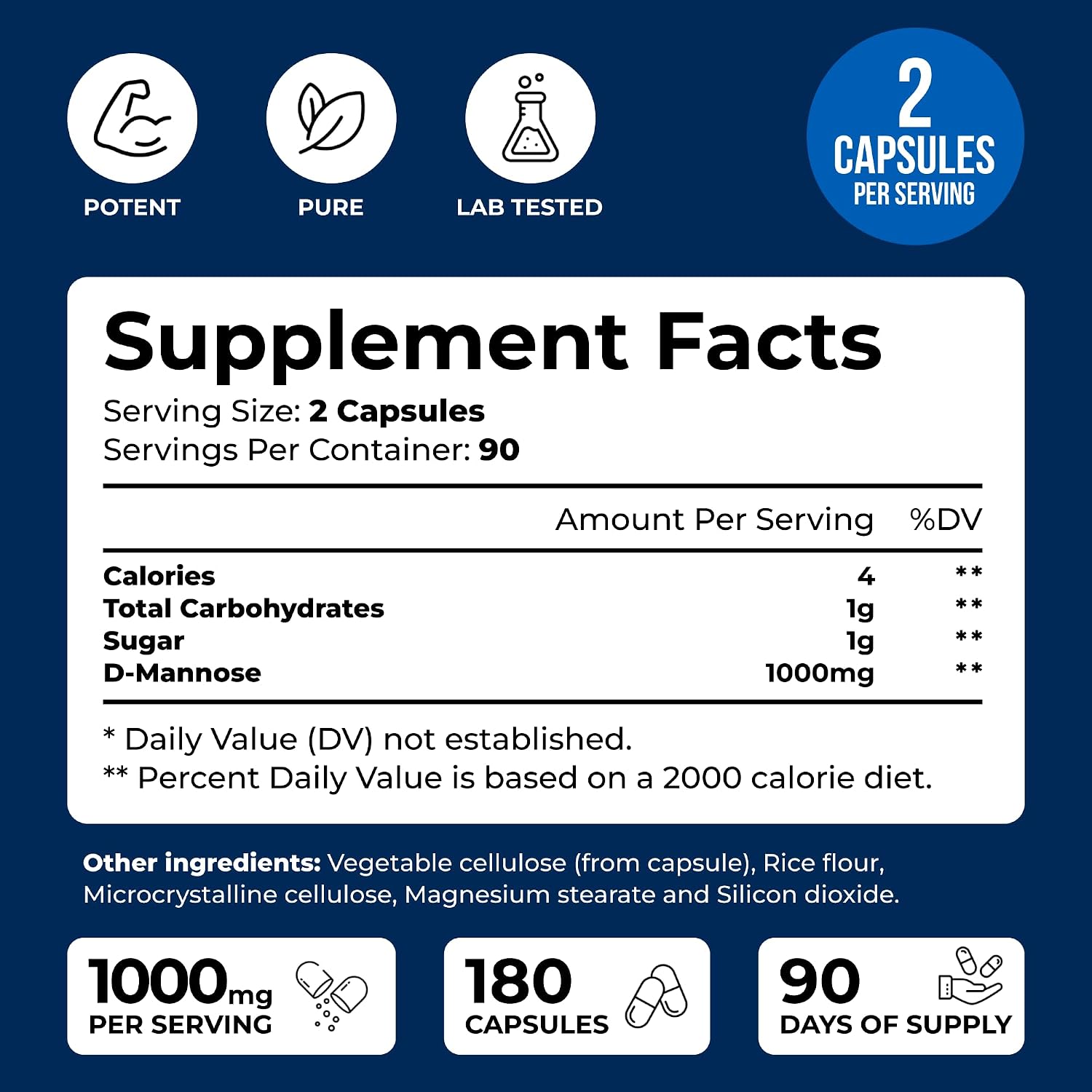 D-Mannose 1000mg Capsules – 180 Easy-to-Swallow Veggie Capsules - görsel 2