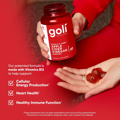 Goli Apple Cider Vinegar Gummies with Vitamin B12, Beetroot & Pomegranate – Vegan, Non-GMO, Gluten-Free, 60 Gummies