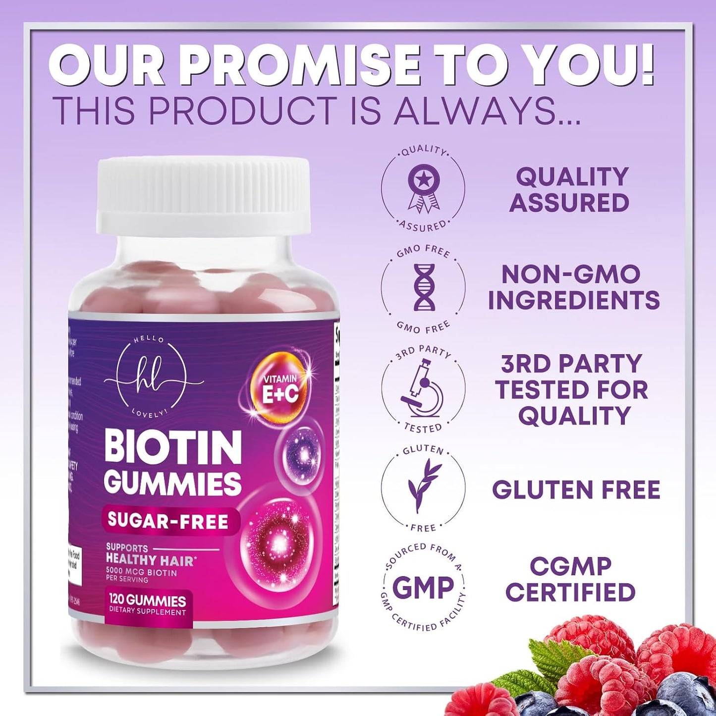 Hello Lovely! Hair Vitamins Gummies with Biotin 5000 mcg - Hair, Skin and Nails Support - 120 Gummies - görsel 4