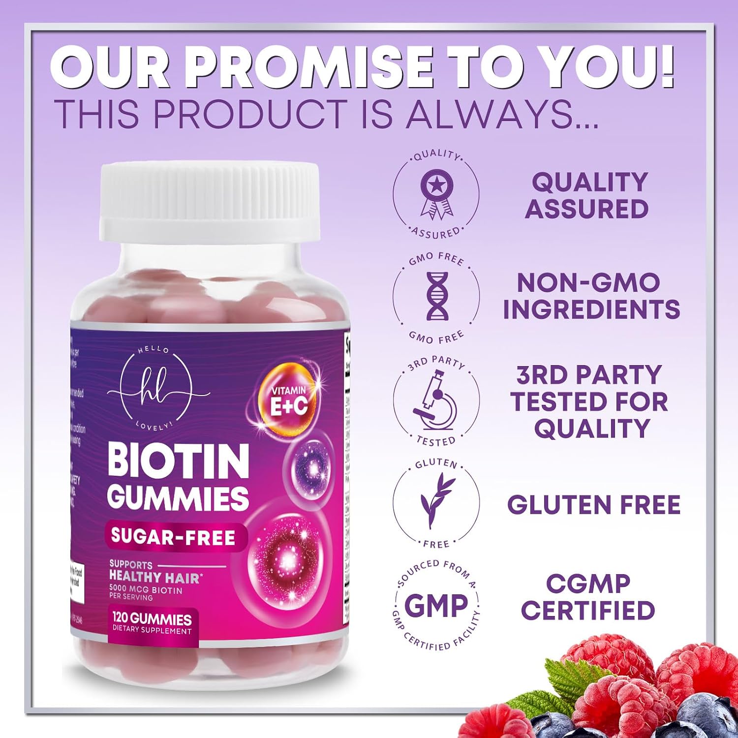 Hello Lovely! Hair Vitamins Gummies with Biotin 5000 mcg - Hair, Skin and Nails Support - 120 Gummies - görsel 4