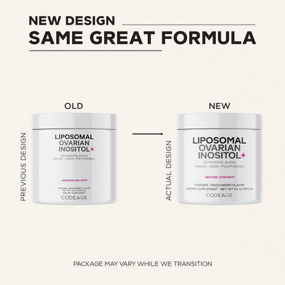 Codeage Liposomal Ovarian Inositol Powder – Myo-Inositol & D-Chiro-Inositol 40:1 Blend with Folate 5-MTHF, CoQ10, Mixed Berry Flavour – 60 servings