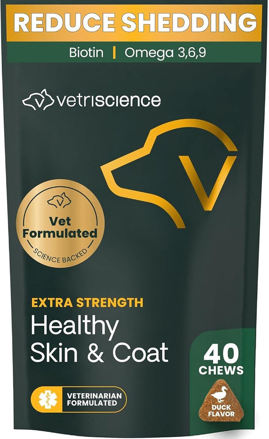 VetriScience Omega Plus Fish Oil Supplement for Dogs – Extra Strength Healthy Skin & Coat Chews