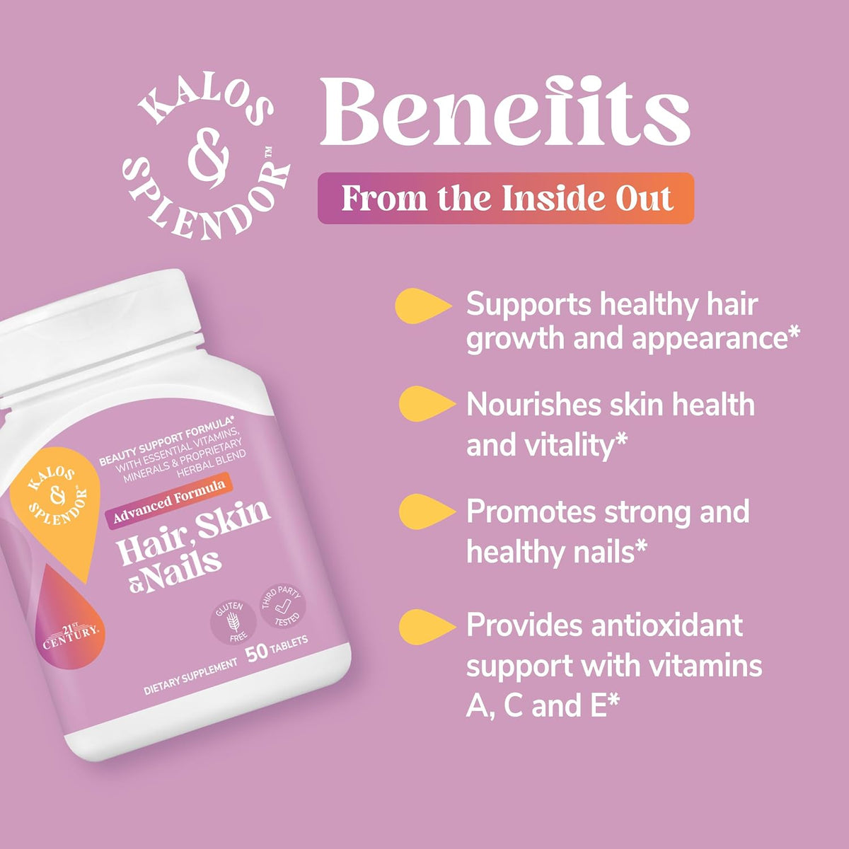 Kalos and Splendor 21st Century Hair, Skin and Nails Tablets – Advanced Formula, 50 Tablets - görsel 4
