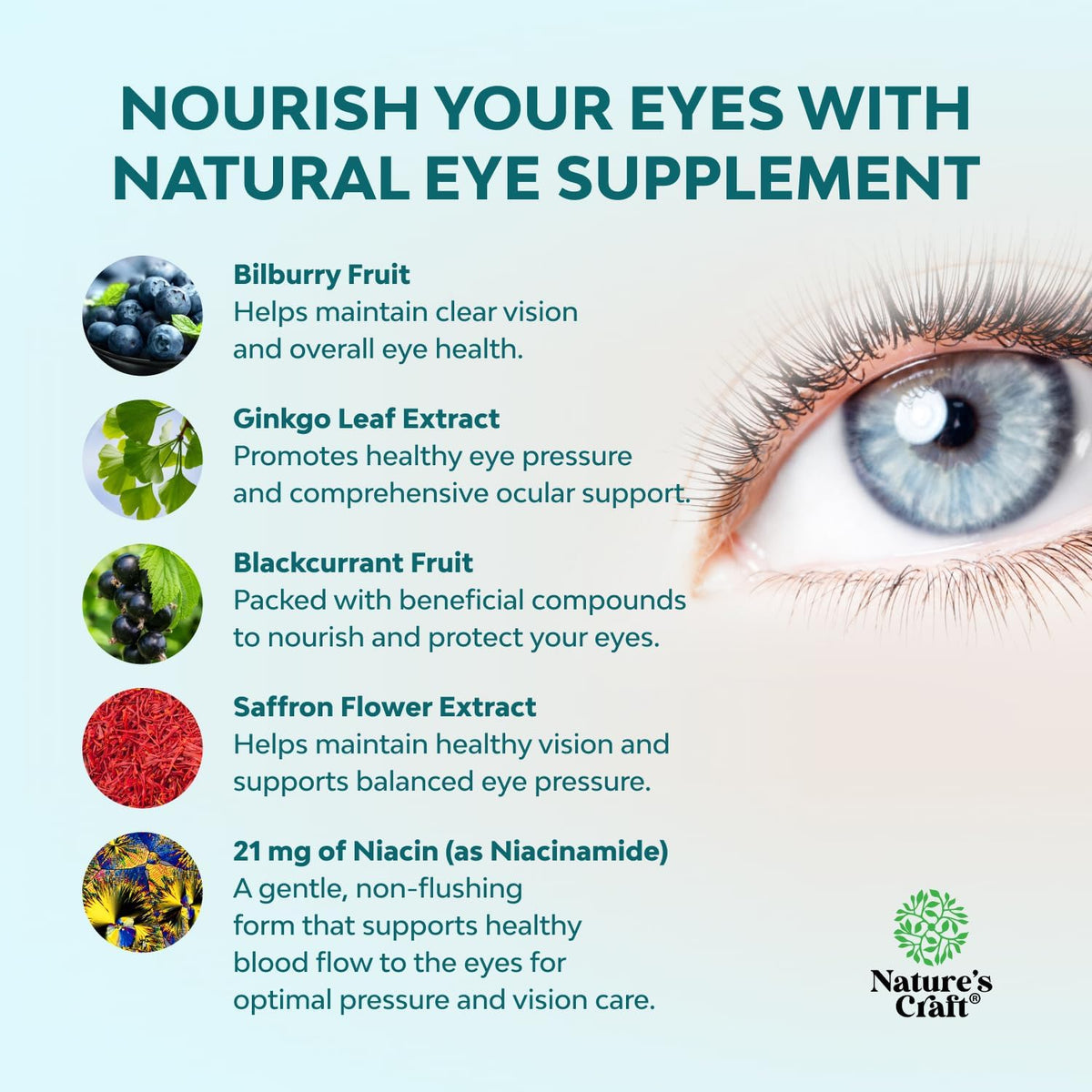 Natures Craft Eye Pressure Support with Bilberry Extract - Vegan Eye Health Supplement for Ocular Pressure Relief - 30 Count - görsel 4