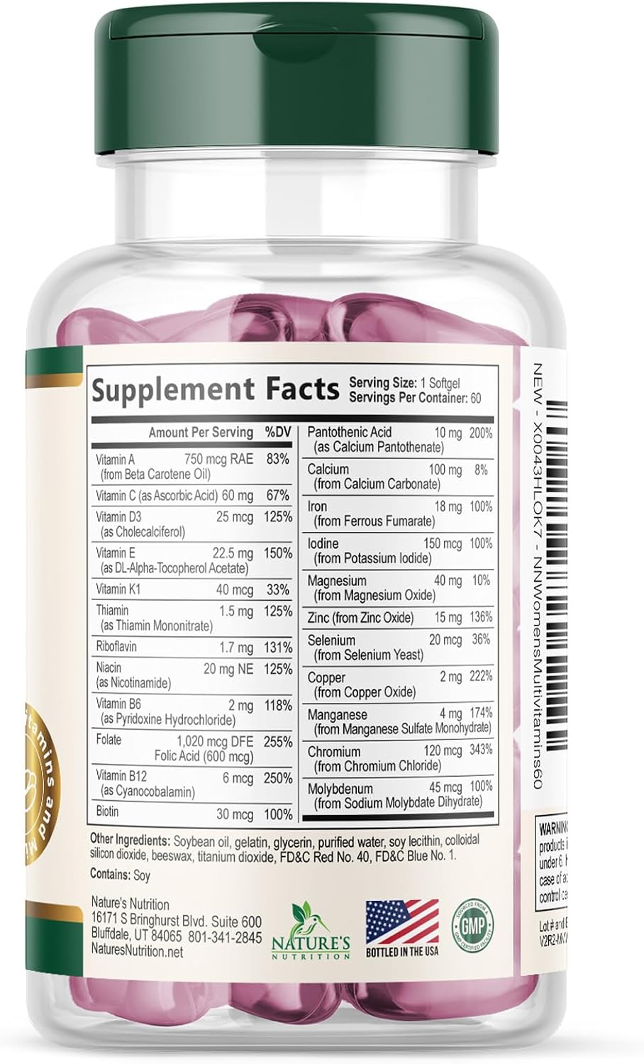 Multivitamin for Women - Complete Daily Women's Multivitamin with Calcium, Folic Acid, Vitamin A, C, D, E, and B Vitamins, Zinc and Iron - Vitamins for Bone, Energy & Immune Support - 60 Softgels - görsel 9
