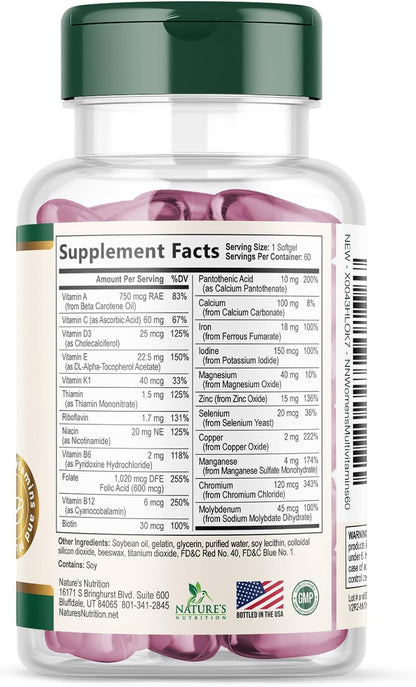 Multivitamin for Women - Complete Daily Women's Multivitamin with Calcium, Folic Acid, Vitamin A, C, D, E, and B Vitamins, Zinc and Iron - Vitamins for Bone, Energy & Immune Support - 60 Softgels