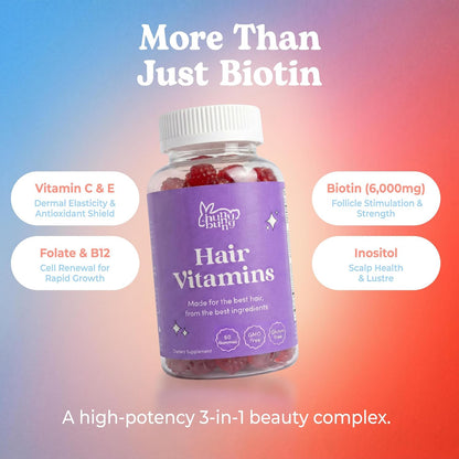 Hunny Bunny Hair Skin and Nails Gummies - Biotin 6000 mcg with Folic Acid, B12, Collagen, Zinc - 60 Gummies