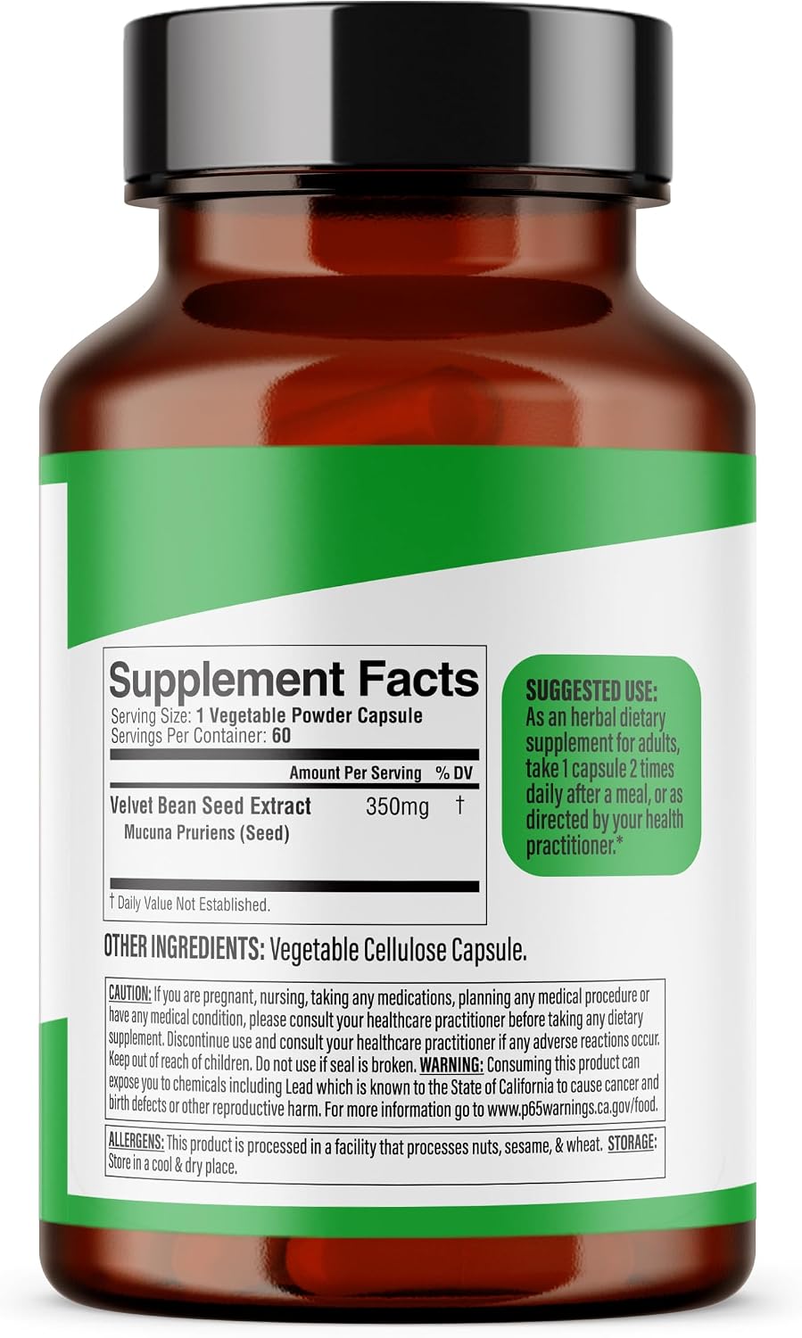 Dr. HERBALIST Mucuna Pruriens Extract 350mg – 60 Vegan Capsules | Non-GM | Fast Absorbing - görsel 2
