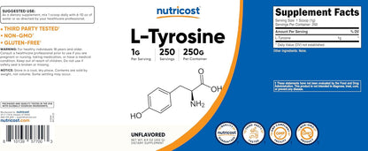 Nutricost L-Tyrosine Powder – 250 Grammes (250 Servings, 1000 mg per Serving)