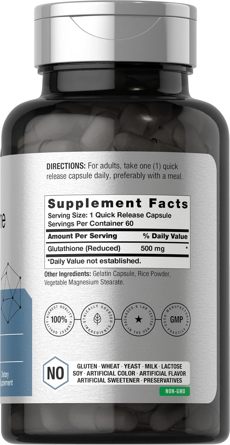 Horbäach Glutathione 500mg | 60 Capsules | Reduced Form | Non-GM & Gluten-free Supplement - görsel 2