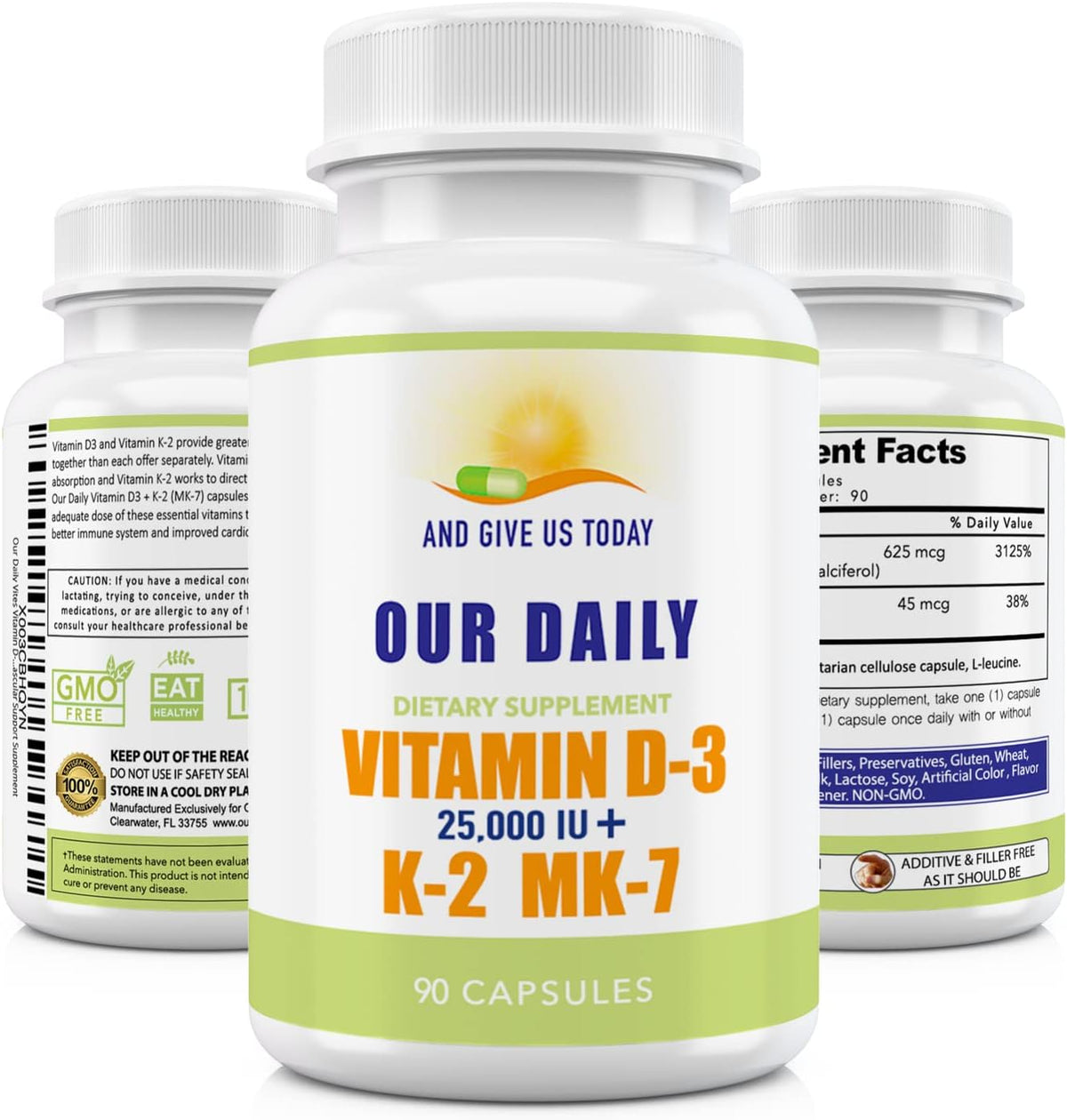 Our Daily Vites Vitamin D-3 25,000 IU + K2 - High Potency D3 with Vitamin K for Bone, Immune, Mood and Cardiovascular Support - görsel 1