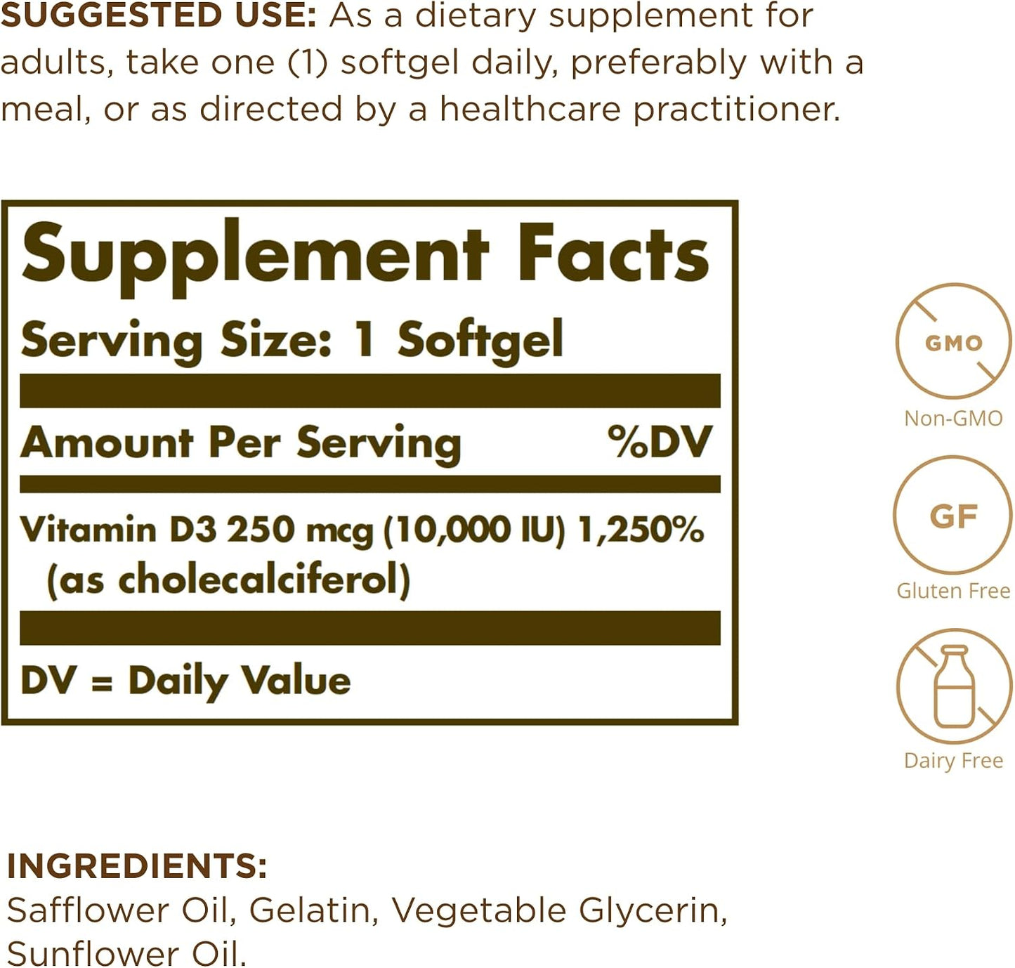 Solgar Vitamin D3 (Cholecalciferol) 10,000 IU Softgels, 120 Softgels (Pack of 3) - görsel 2