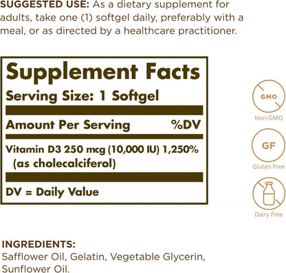 Solgar Vitamin D3 (Cholecalciferol) 10,000 IU Softgels, 120 Softgels (Pack of 3)