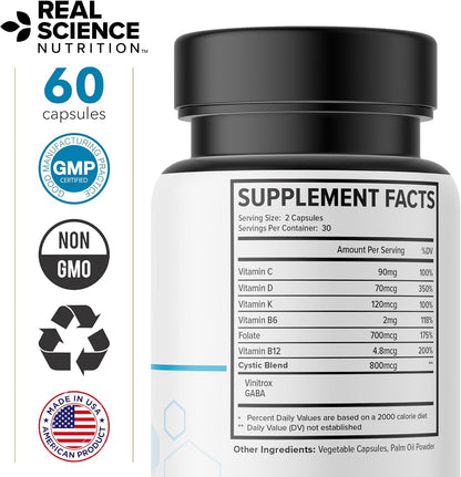 Real Science Cystic Miracle - Lung Support Supplement for Breathing Support and Mucus Clearance – with Vinitrox & GABA to Support Lung Function and Aid Respiratory Health, Made in the USA, 60 Capsules