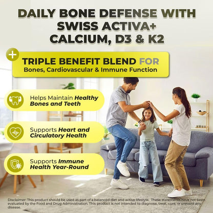 Calcium with Vitamin D3 & K2 – Vegan, Non-GMO Bone and Teeth Support Supplement – 60-Day Supply