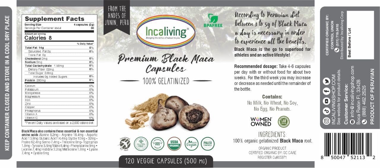 Incaliving Premium Black Maca Veggie Capsules – 120 Count, Organic Peruvian Maca - görsel 4