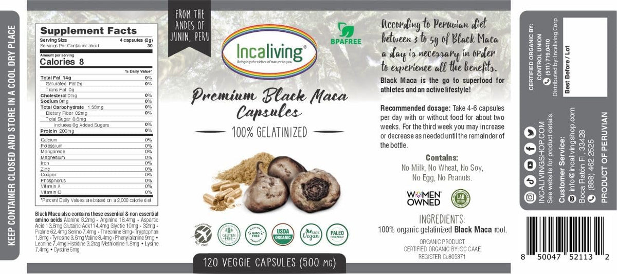 Incaliving Premium Black Maca Veggie Capsules – 120 Count, Organic Peruvian Maca - görsel 4