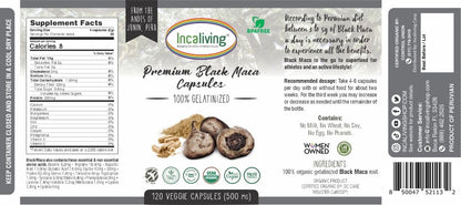 Incaliving Premium Black Maca Veggie Capsules – 120 Count, Organic Peruvian Maca