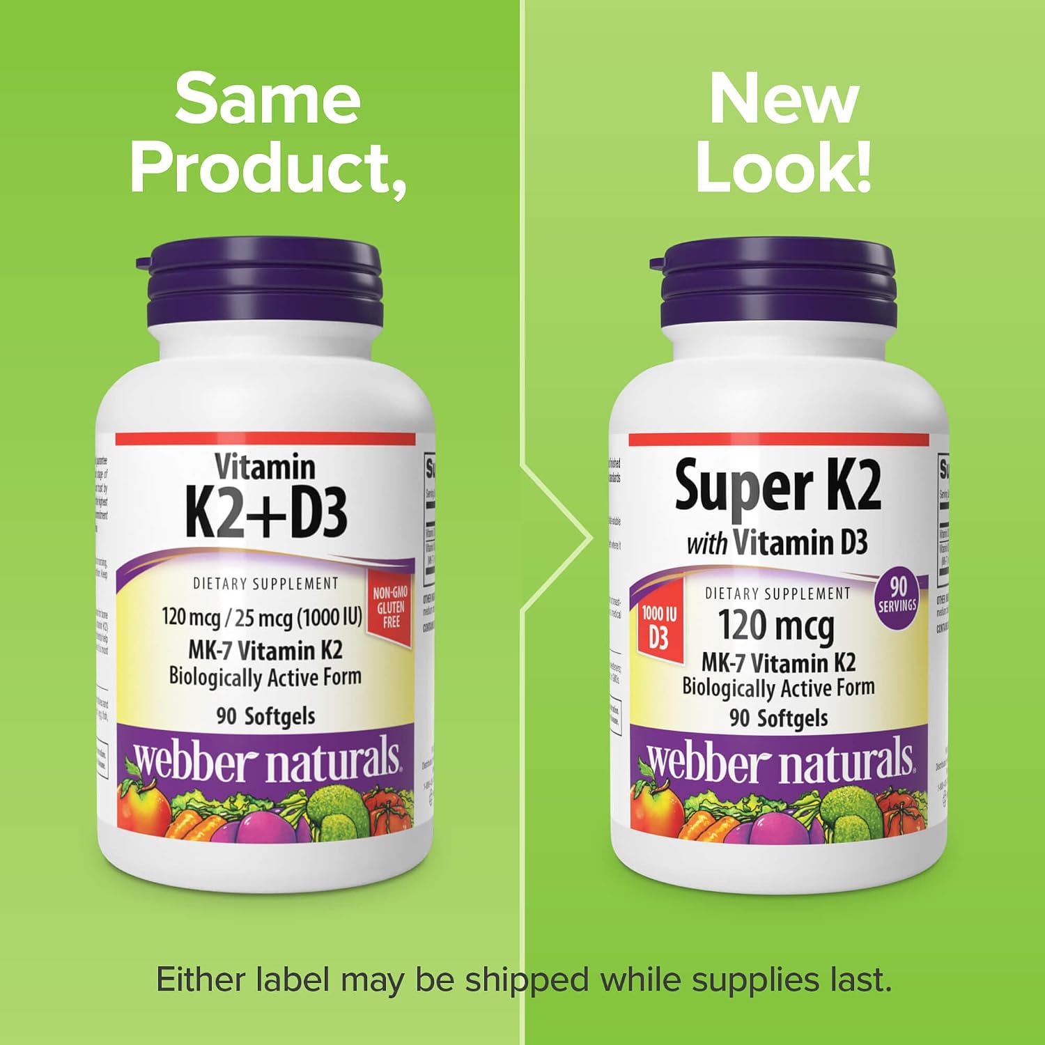 Webber Naturals Vitamin D3 K2 Supplements, 1,000 IU / 120mcg, 90 Softgels - görsel 6