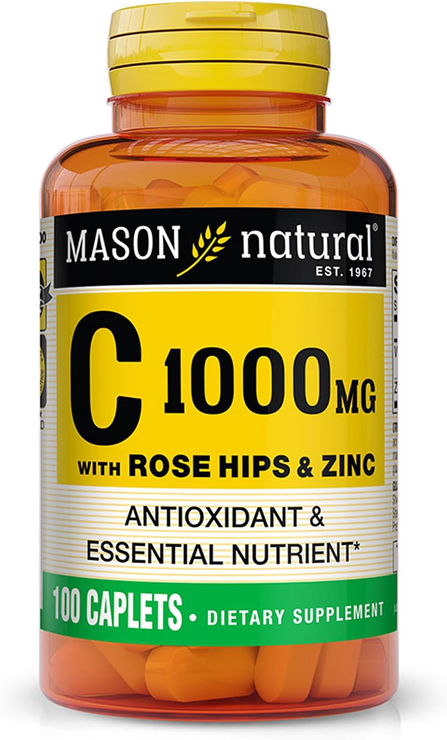 Mason Natural Vitamin C 1000 mg with Rose Hips and Zinc, 100 Caplets - görsel 1