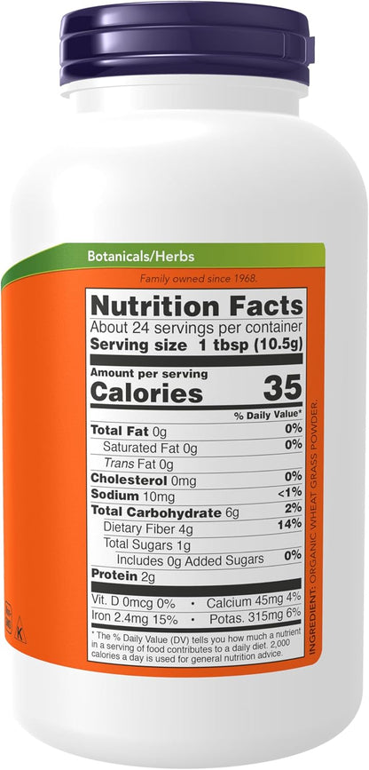 NOW Foods Certified Organic Wheat Grass Powder, 255 g