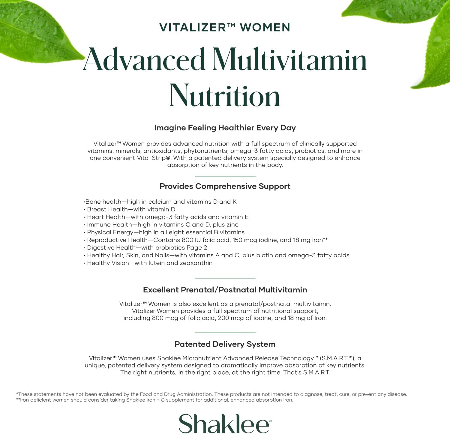 Shaklee Vitalizer Women – Advanced Nutrition Prenatal and Postnatal Multivitamin with Omega-3, Probiotics and More – 30 Vita-Strips - görsel 4
