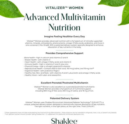 Shaklee Vitalizer Women – Advanced Nutrition Prenatal and Postnatal Multivitamin with Omega-3, Probiotics and More – 30 Vita-Strips