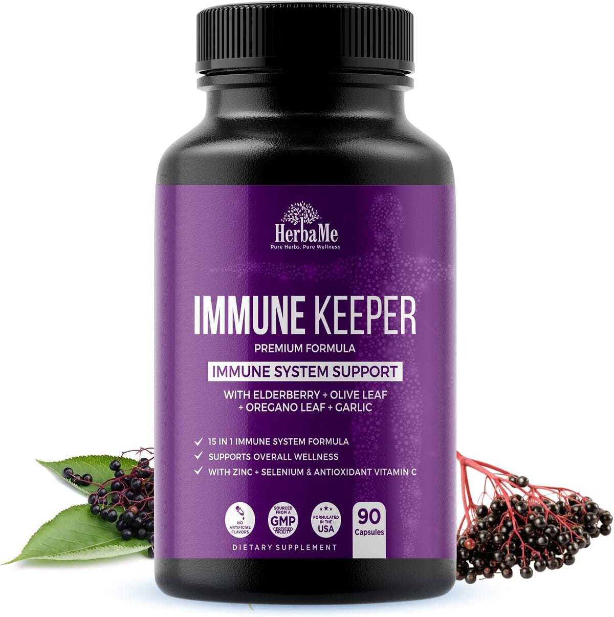 HerbaMe Immune Support Supplement – 15-in-1 Daily Wellness Formula, 90 Capsules - görsel 1