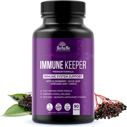 HerbaMe Immune Support Supplement – 15-in-1 Daily Wellness Formula, 90 Capsules