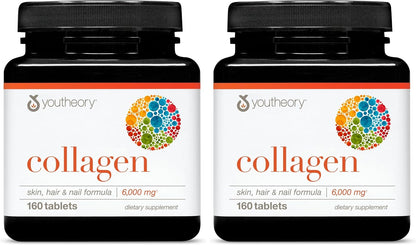 Youtheory Advanced Collagen with Vitamin C – 6000 mg Hydrolysed Collagen Peptides – 160 Tablets