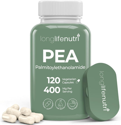 LongLifeNutri Palmitoylethanolamide (PEA) 400mg – 120 Vegetarian Capsules, Organic Supplement for Occasional Discomfort Support, 4-Month Supply, Laboratory Tested, Manufactured in USA