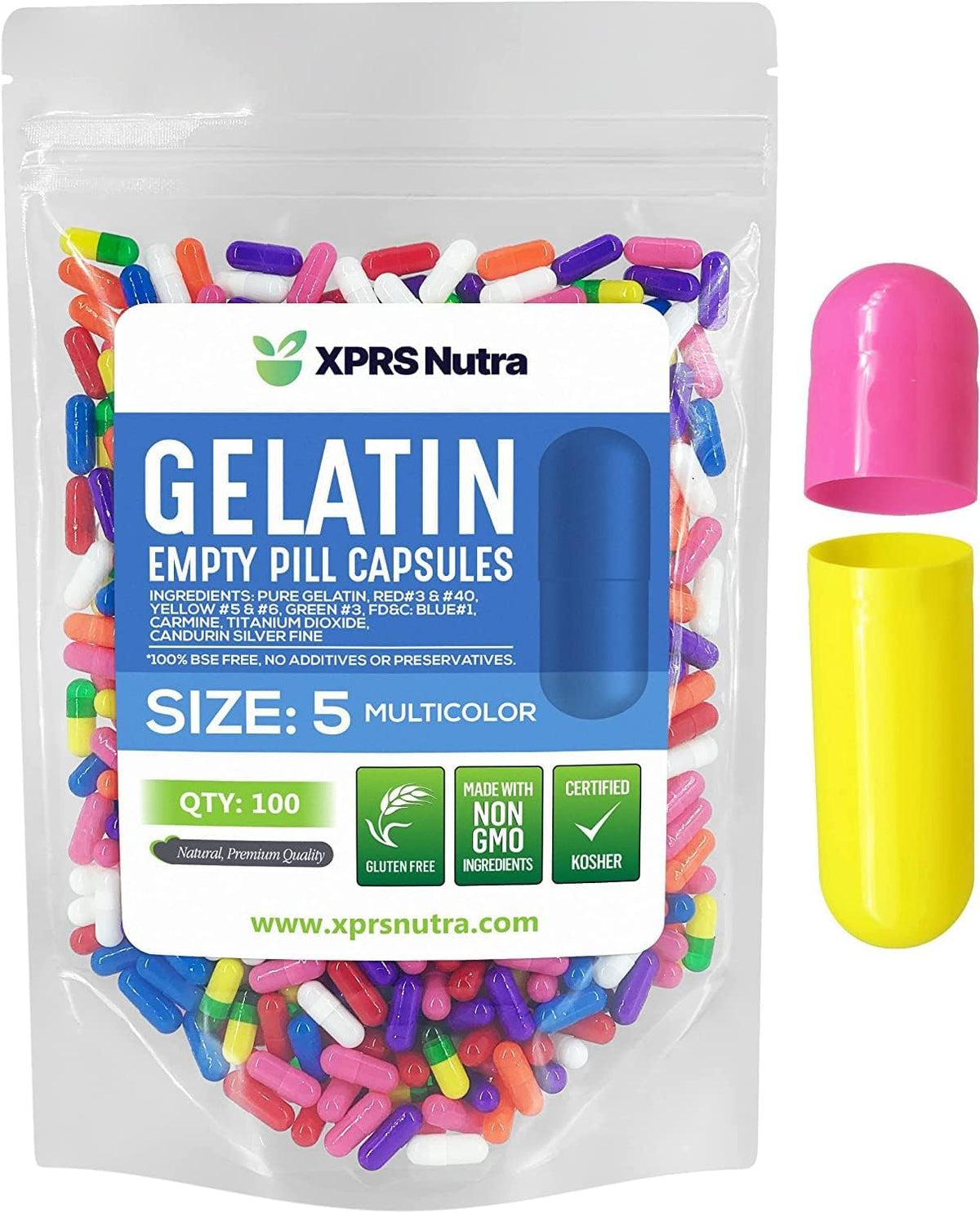 XPRS Nutra Size 5 Empty Gelatine Capsules - 100 Count (Multicolour) - görsel 1