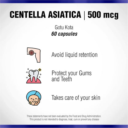 Centella Asiatica 500 mg, 60 Capsules – Gotu Kola Herbal Supplement by Natural Systems