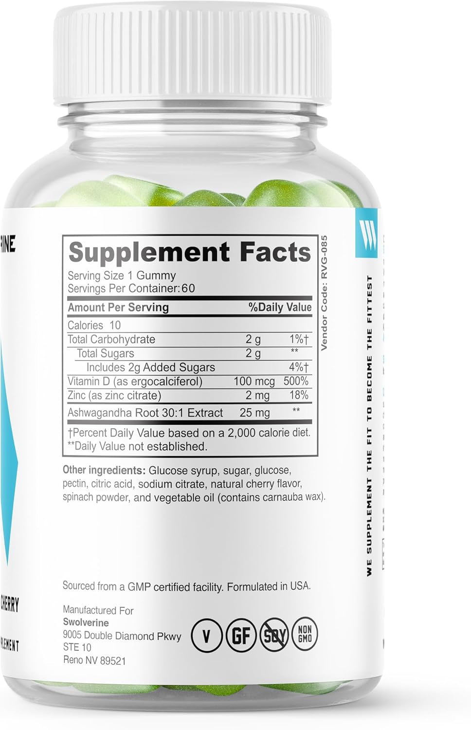 Swolverine Ashwagandha Vitamin Gummies | Zinc, Vitamin D, Relaxation, Sleep, Vitality - Cherry (60 Gummies) - görsel 2