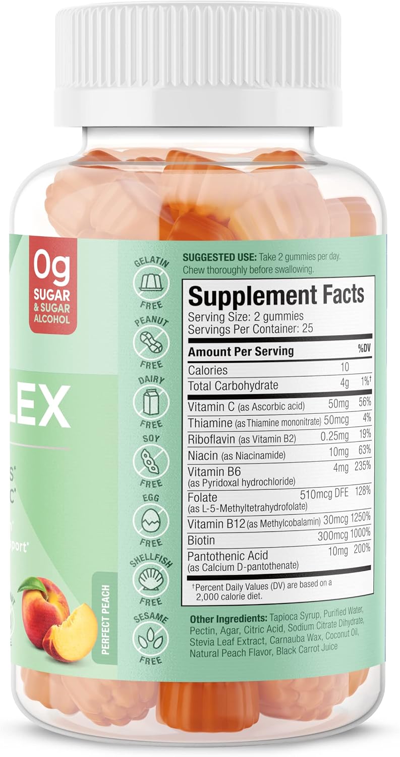 SUKU Vitamin B Complex Gummies with Vitamin C – Sugar Free Vegan 8 B Vitamins, Peach Flavour (50 Gummies) - görsel 2