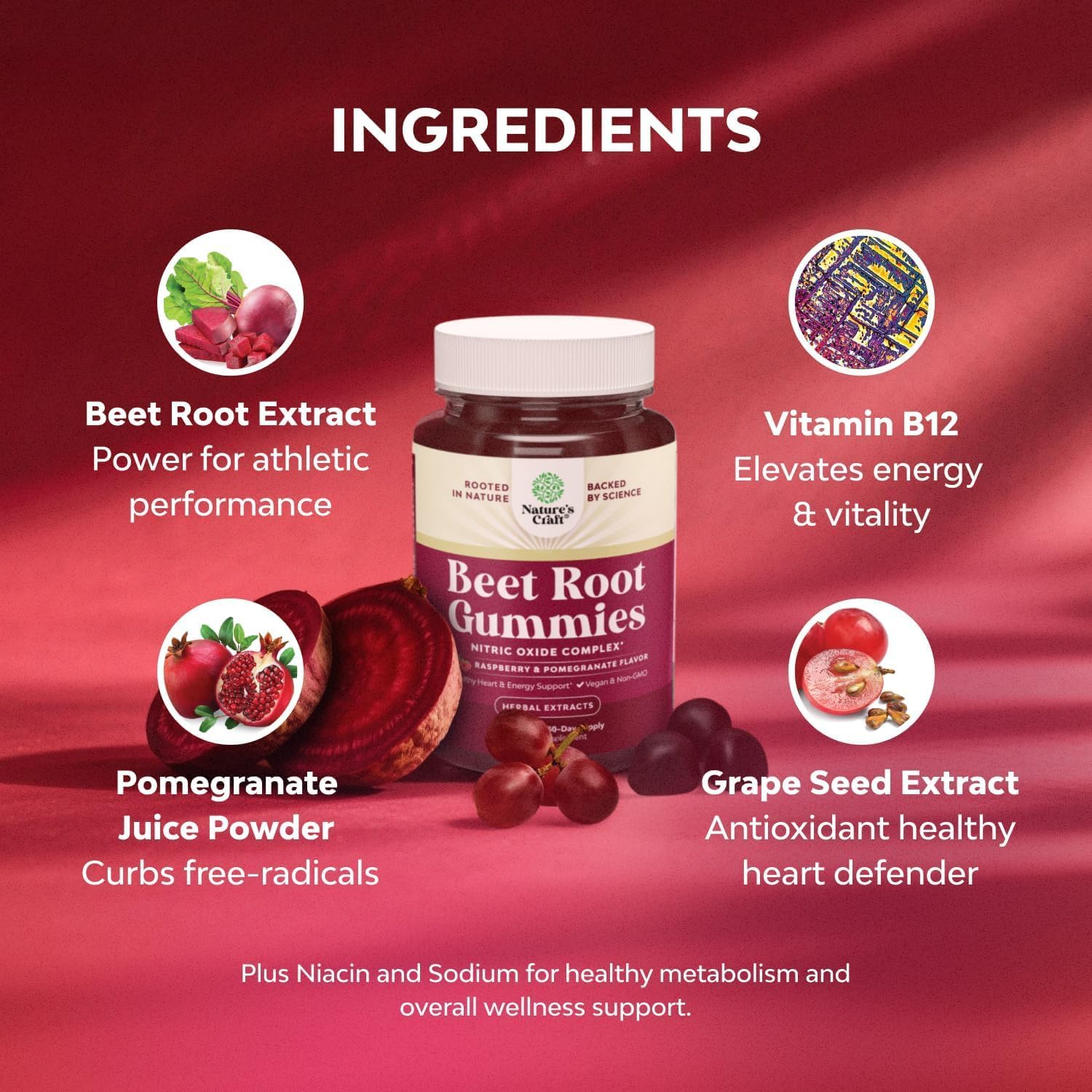 Flow Boosting Beetroot Gummies - Nitric Oxide Support with Pomegranate and Vitamin B12 - 60 Count - görsel 4