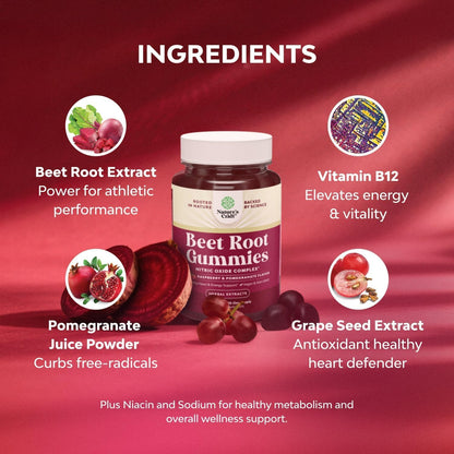 Flow Boosting Beetroot Gummies - Nitric Oxide Support with Pomegranate and Vitamin B12 - 60 Count