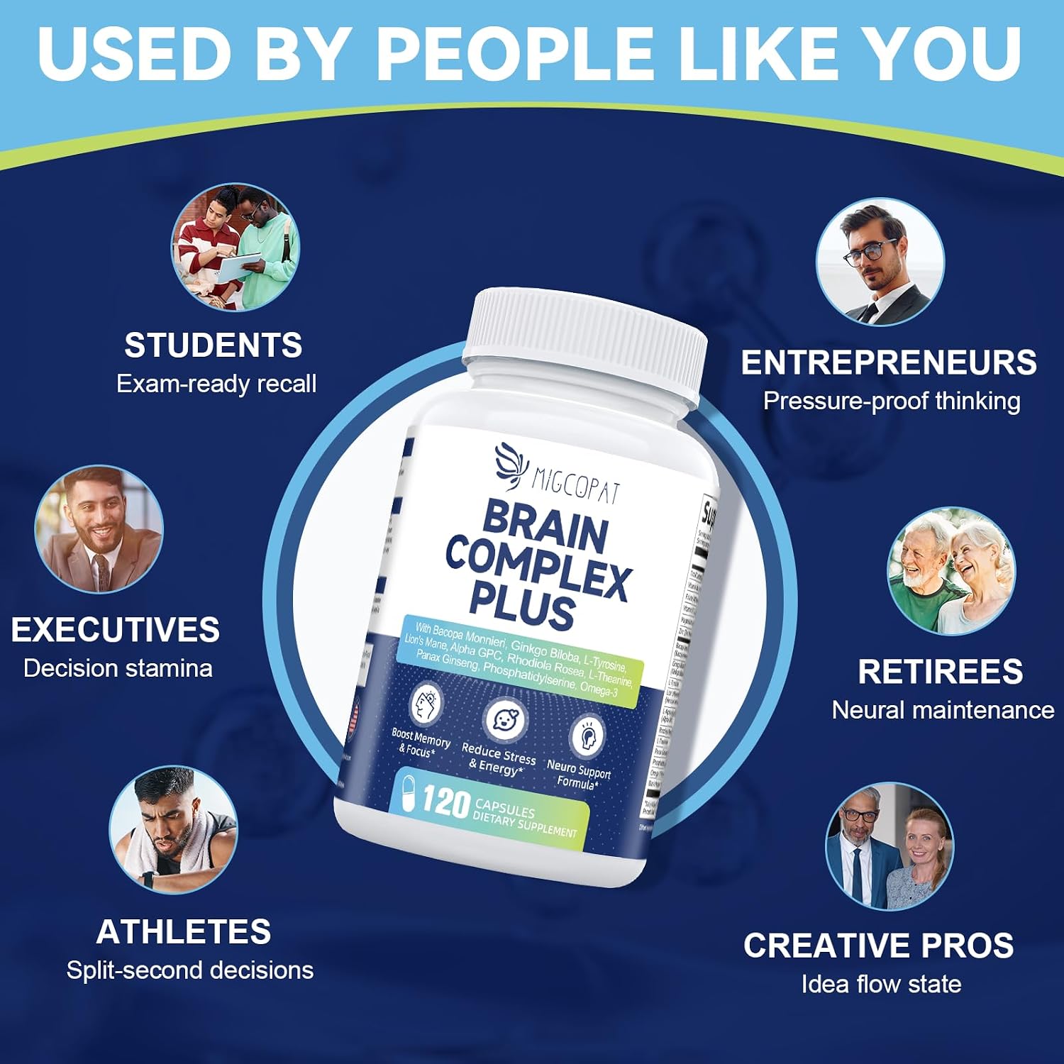 Brain Supplement for Memory & Focus - Nootropic with Bacopa Monnieri, Lion's Mane, Alpha GPC, and Phosphatidylserine - 120 Capsules - görsel 6