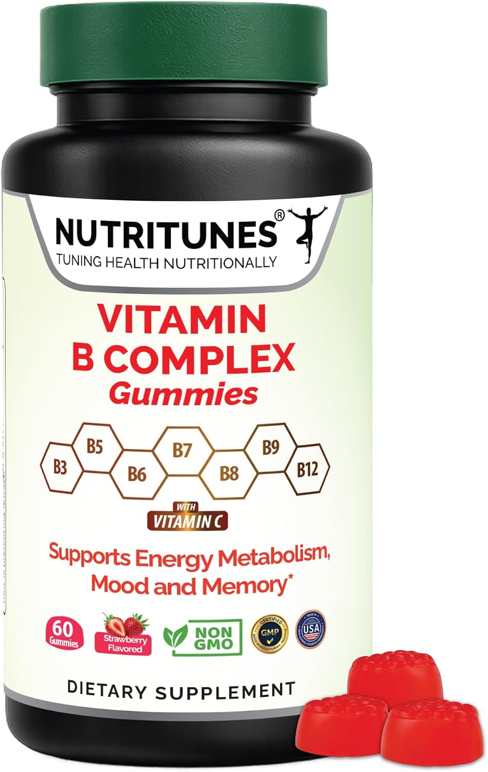 Nutritunes Vitamin B Complex Gummies - High Potency with Methyl B12, Folate, Biotin & Vitamin C - 60 Gummies - görsel 1