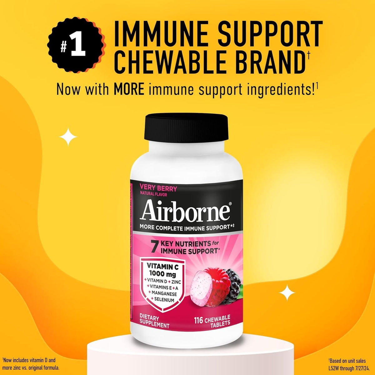 Airborne 1000mg Vitamin C + Zinc Chewable Tablets, Very Berry Flavour (2 Pack) - görsel 2
