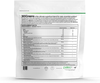 365Greens Daily Essential Premium Superfood with 75 Minerals, Vitamins, Vegetables, Fruits and Adaptogens - 210 g (7.4 oz) per Tub, 3 Pack