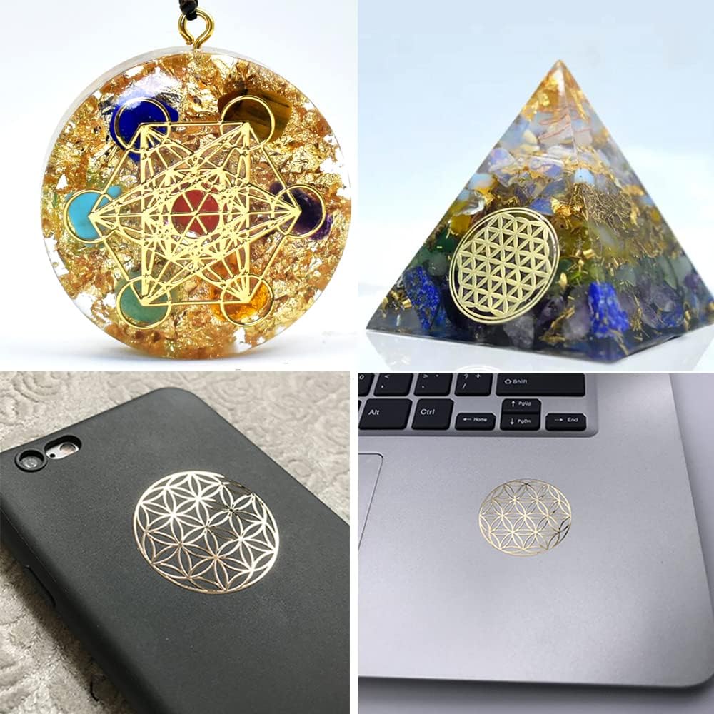 15 Pack Flower of Life Orgonite Metal Stickers – Sacred Geometry Decals for Energy Towers, Pyramids and Crafts (Silver) - görsel 6