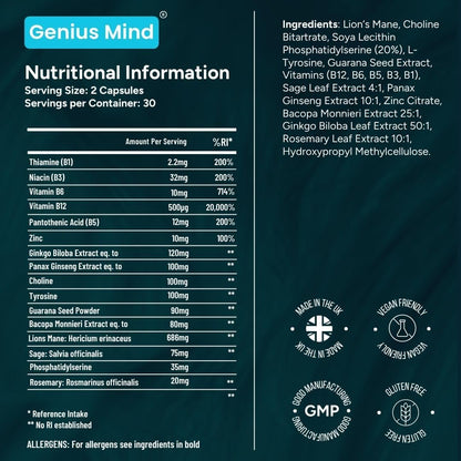 Genius Mind Nootropic Brain Supplement – 17 Brain-Boosting Ingredients for Focus, Memory and Energy