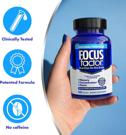 Focus Factor Brain Food Supplement: Complete Multivitamin with B6, B12, D, Bacopa Monnieri & Tyrosine for Memory and Concentration, 60 Tablets