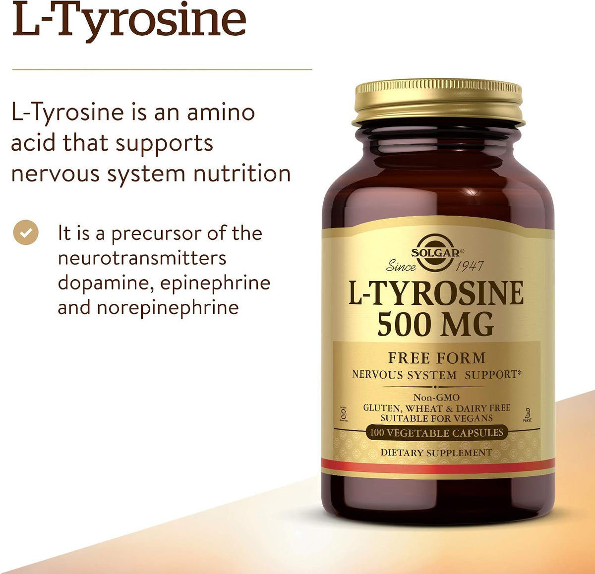 Solgar L-Tyrosine 500 mg, 100 Vegetable Capsules - görsel 3