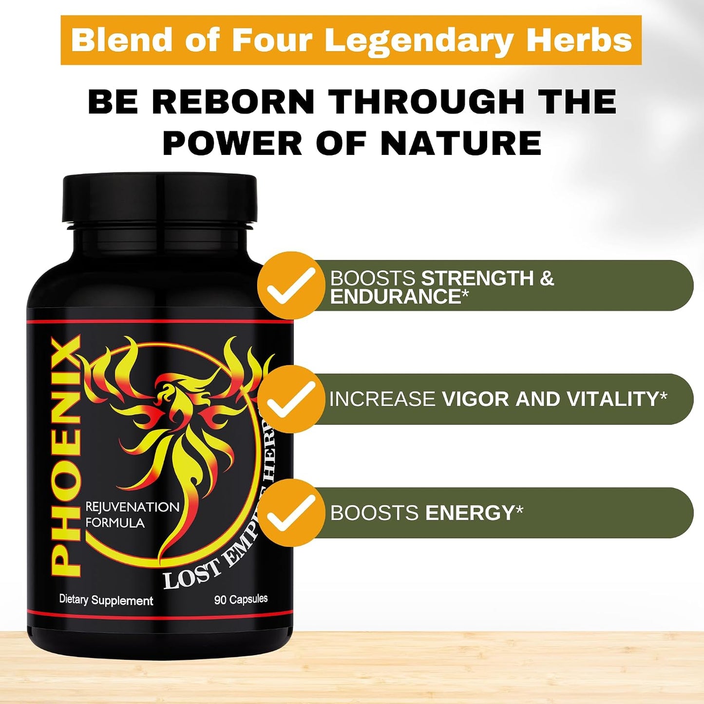 Phoenix Rejuvenation Formula Energy Blend – Pine Pollen, He Shou Wu, Ant, and Shilajit (90 ct Capsules) - görsel 2