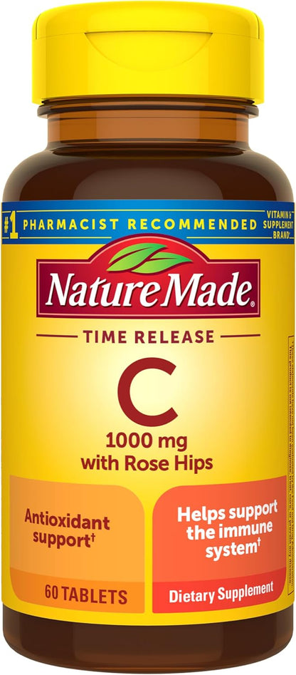Nature Made Vitamin C 1000mg with Rose Hips - Time Release Tablets, 60 Tablets