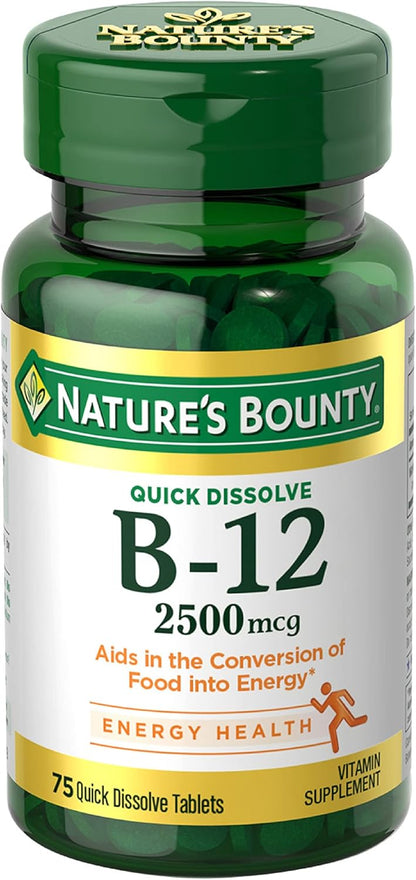 Nature's Bounty Rapid Dissolve Fast Acting Vitamin B12 2500 mcg, Natural Cherry Flavour (300 Tablets)