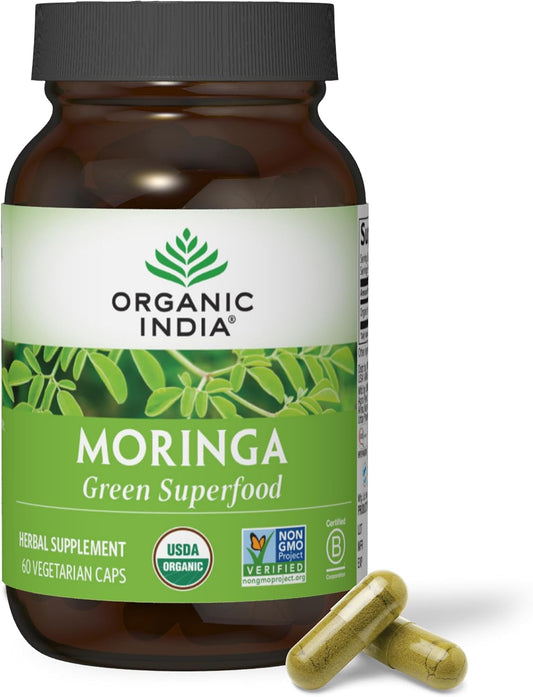 ORGANIC INDIA Moringa Capsules, Organic Moringa Leaf Supplement – 60 Capsules